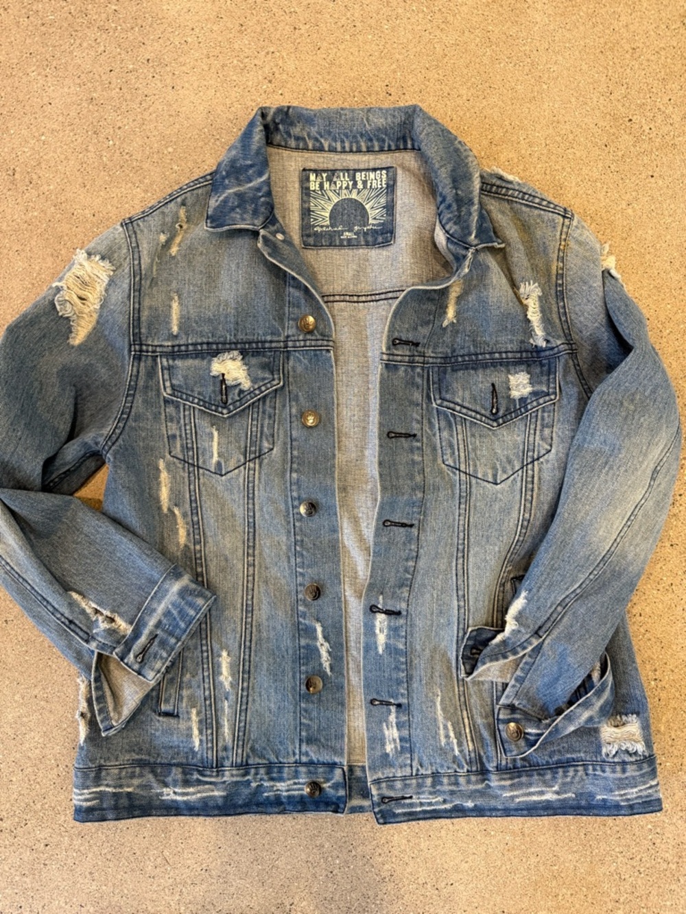 Spiritual Gangster Distressed Light Blue Denim Jean Jacket